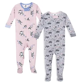 2-Pack Baby Girls' Panda & Clouds Organic Sleep 'n Play