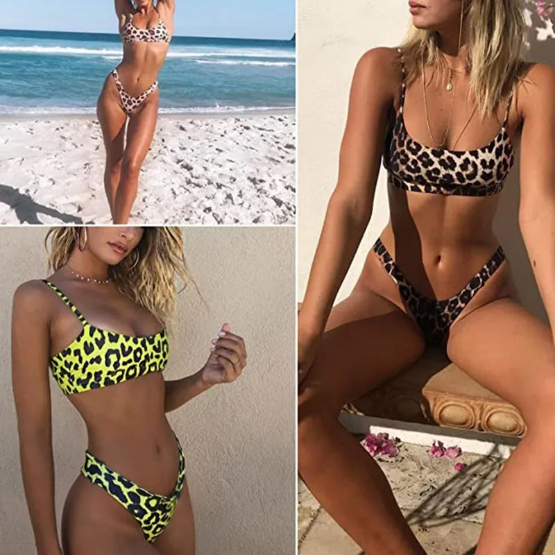 2 Piece Swimwear Beach Bikini Leopard Beachwear BathingSuit Snakeskin Push Up Swimsuit Bikini Set