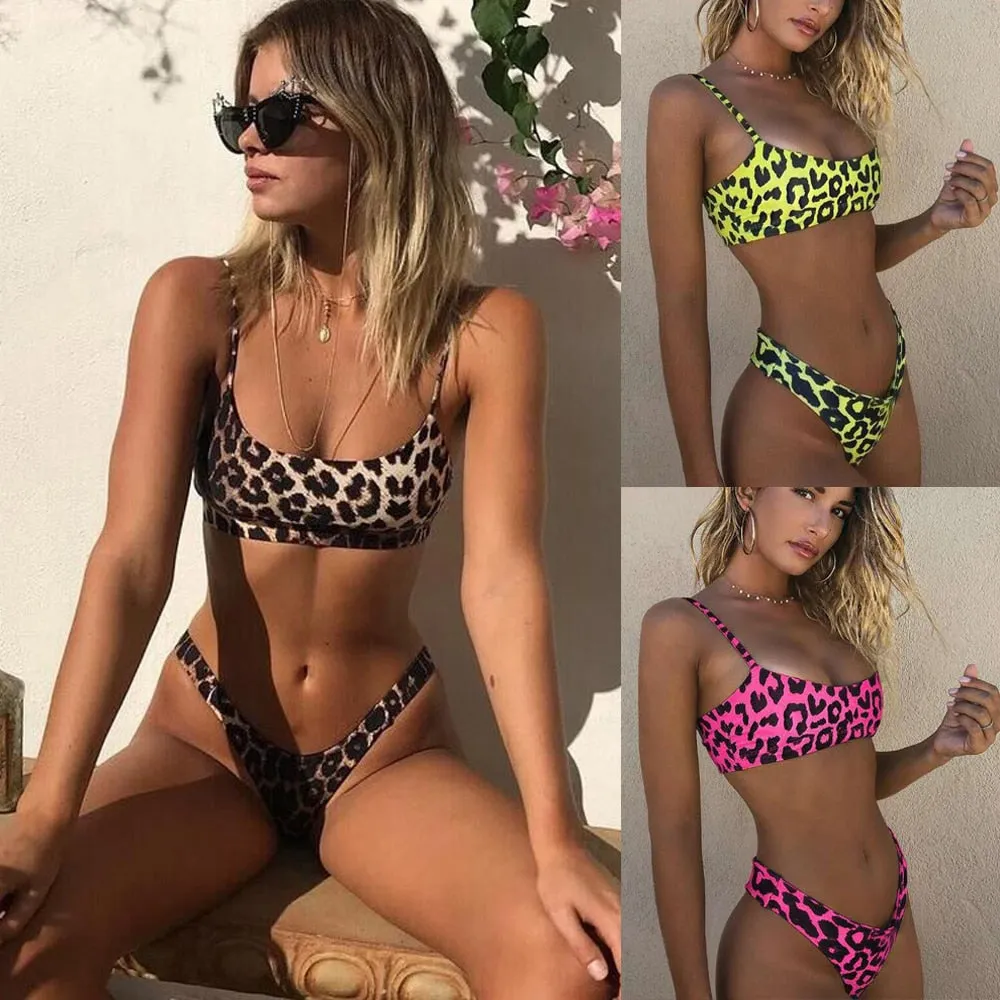 2 Piece Swimwear Beach Bikini Leopard Beachwear BathingSuit Snakeskin Push Up Swimsuit Bikini Set