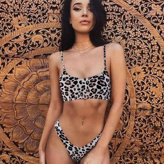 2 Piece Swimwear Beach Bikini Leopard Beachwear BathingSuit Snakeskin Push Up Swimsuit Bikini Set