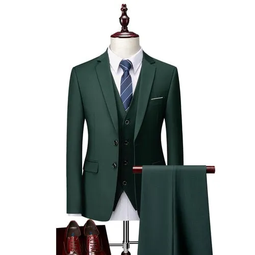 3 Piece ( Jacket   Vest   Pants ) Boutique Pure Color Mens Business Suit Three-piece and Two-piece Groom Wedding Formal Wear