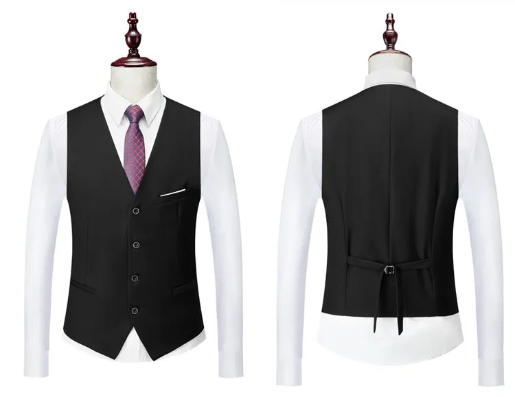 3 Piece ( Jacket   Vest   Pants ) Boutique Pure Color Mens Business Suit Three-piece and Two-piece Groom Wedding Formal Wear