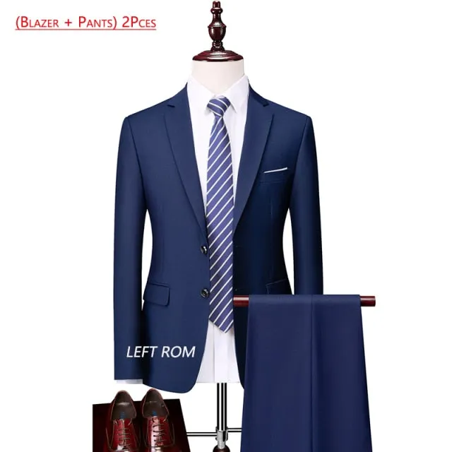 3 Piece ( Jacket   Vest   Pants ) Boutique Pure Color Mens Business Suit Three-piece and Two-piece Groom Wedding Formal Wear