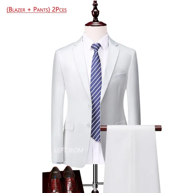 3 Piece ( Jacket   Vest   Pants ) Boutique Pure Color Mens Business Suit Three-piece and Two-piece Groom Wedding Formal Wear