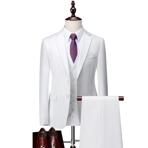 3 Piece ( Jacket   Vest   Pants ) Boutique Pure Color Mens Business Suit Three-piece and Two-piece Groom Wedding Formal Wear