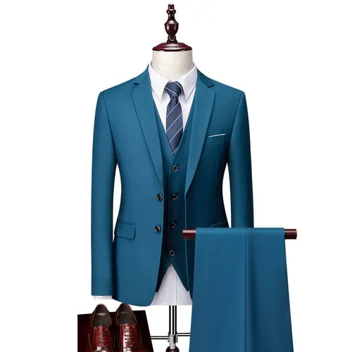 3 Piece ( Jacket   Vest   Pants ) Boutique Pure Color Mens Business Suit Three-piece and Two-piece Groom Wedding Formal Wear