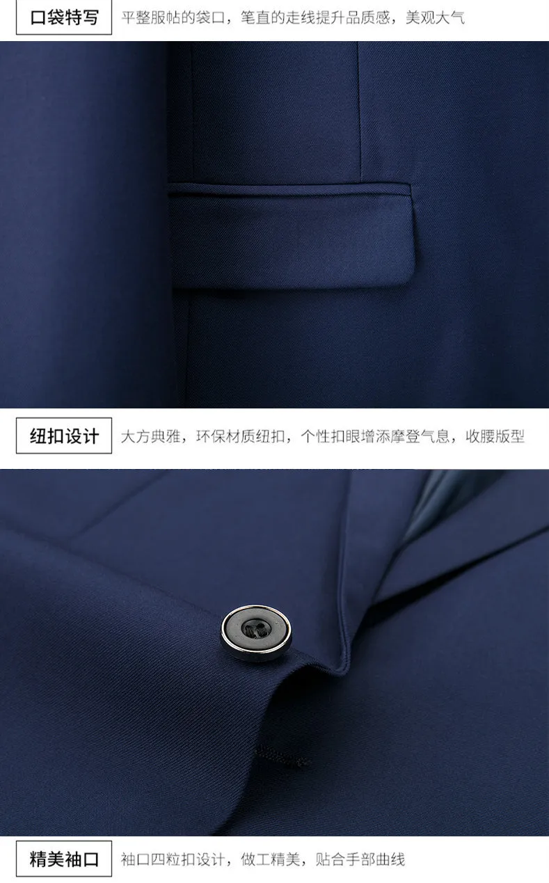 3 Piece ( Jacket   Vest   Pants ) Boutique Pure Color Mens Business Suit Three-piece and Two-piece Groom Wedding Formal Wear