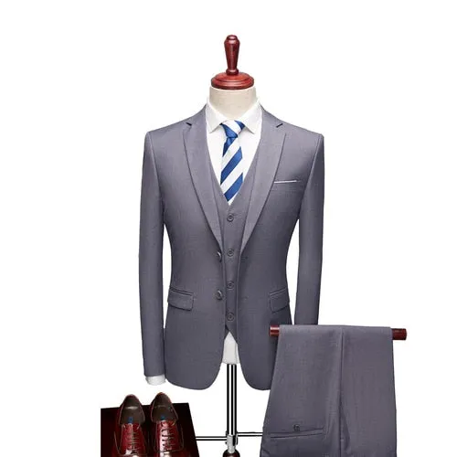 3 Piece ( Jacket   Vest   Pants ) Boutique Pure Color Mens Business Suit Three-piece and Two-piece Groom Wedding Formal Wear