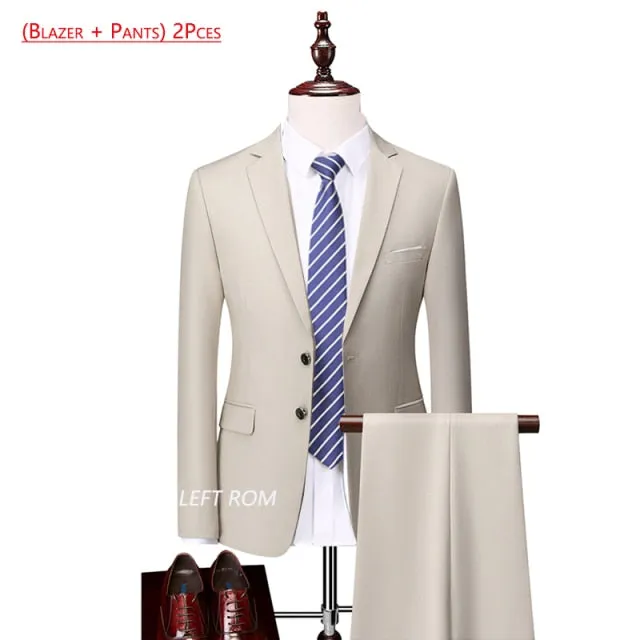 3 Piece ( Jacket   Vest   Pants ) Boutique Pure Color Mens Business Suit Three-piece and Two-piece Groom Wedding Formal Wear