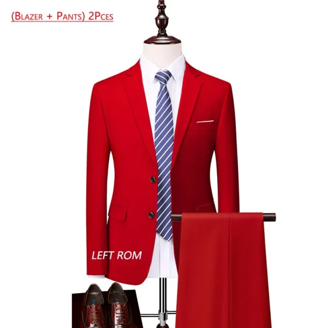 3 Piece ( Jacket   Vest   Pants ) Boutique Pure Color Mens Business Suit Three-piece and Two-piece Groom Wedding Formal Wear