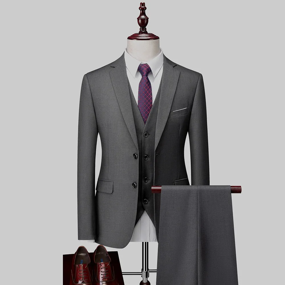 3 Piece ( Jacket   Vest   Pants ) Boutique Pure Color Mens Business Suit Three-piece and Two-piece Groom Wedding Formal Wear