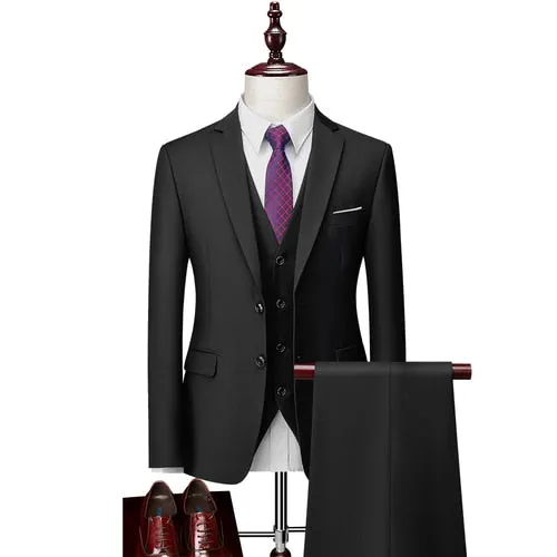 3 Piece ( Jacket   Vest   Pants ) Boutique Pure Color Mens Business Suit Three-piece and Two-piece Groom Wedding Formal Wear