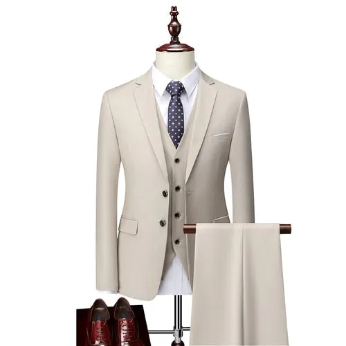 3 Piece ( Jacket   Vest   Pants ) Boutique Pure Color Mens Business Suit Three-piece and Two-piece Groom Wedding Formal Wear