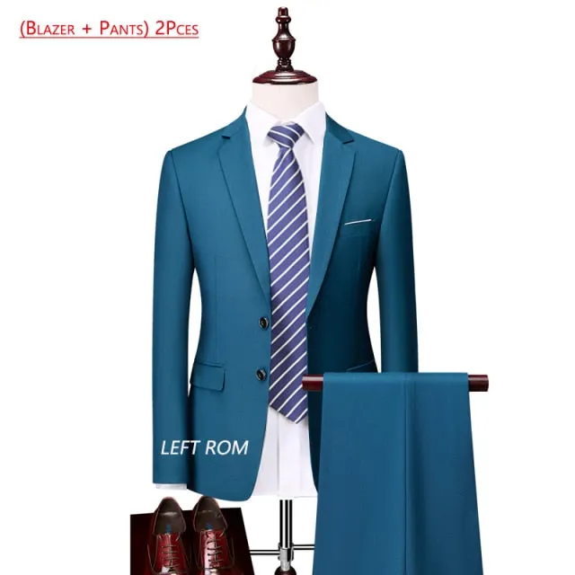 3 Piece ( Jacket   Vest   Pants ) Boutique Pure Color Mens Business Suit Three-piece and Two-piece Groom Wedding Formal Wear