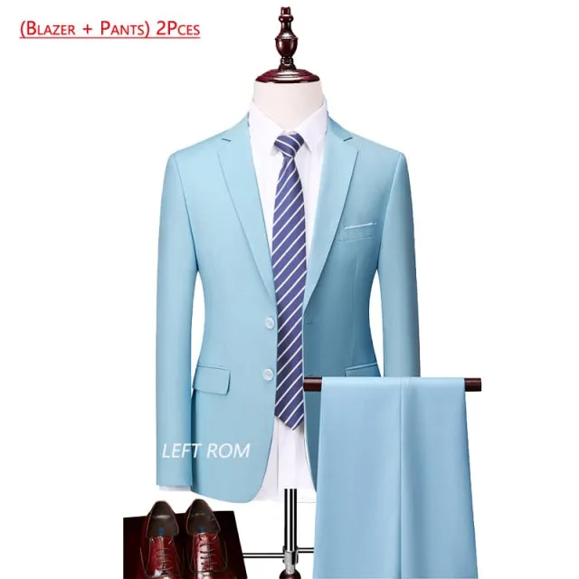 3 Piece ( Jacket   Vest   Pants ) Boutique Pure Color Mens Business Suit Three-piece and Two-piece Groom Wedding Formal Wear