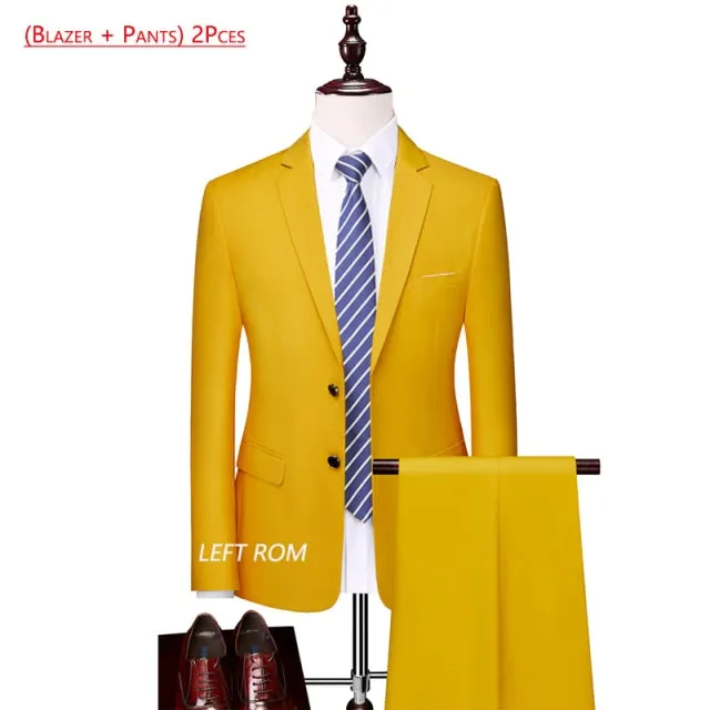 3 Piece ( Jacket   Vest   Pants ) Boutique Pure Color Mens Business Suit Three-piece and Two-piece Groom Wedding Formal Wear