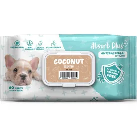 4 FOR $15: Absorb Plus Antibacterial Coconut Scented Pet Wipes 80ct