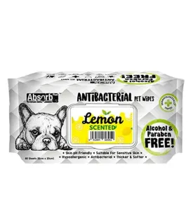 Absorb Plus Antibacterial Alcohol & Paraben Free Pet Wipes (Lemon, 80pcs)