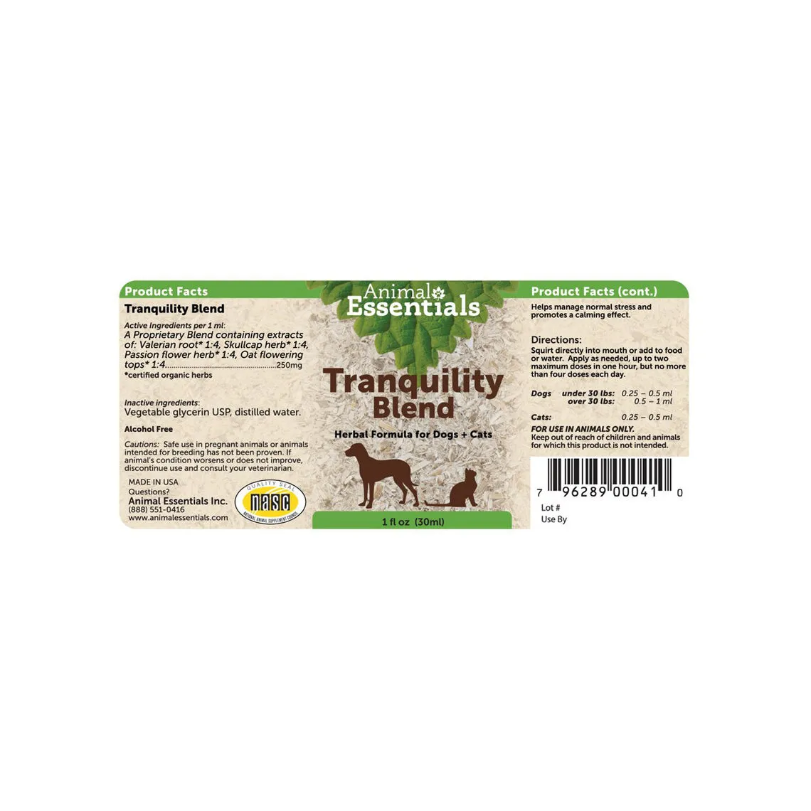 Animal Essentials Tranquility Blend Anxiety Herbal Liquid Formula for Dogs & Cats