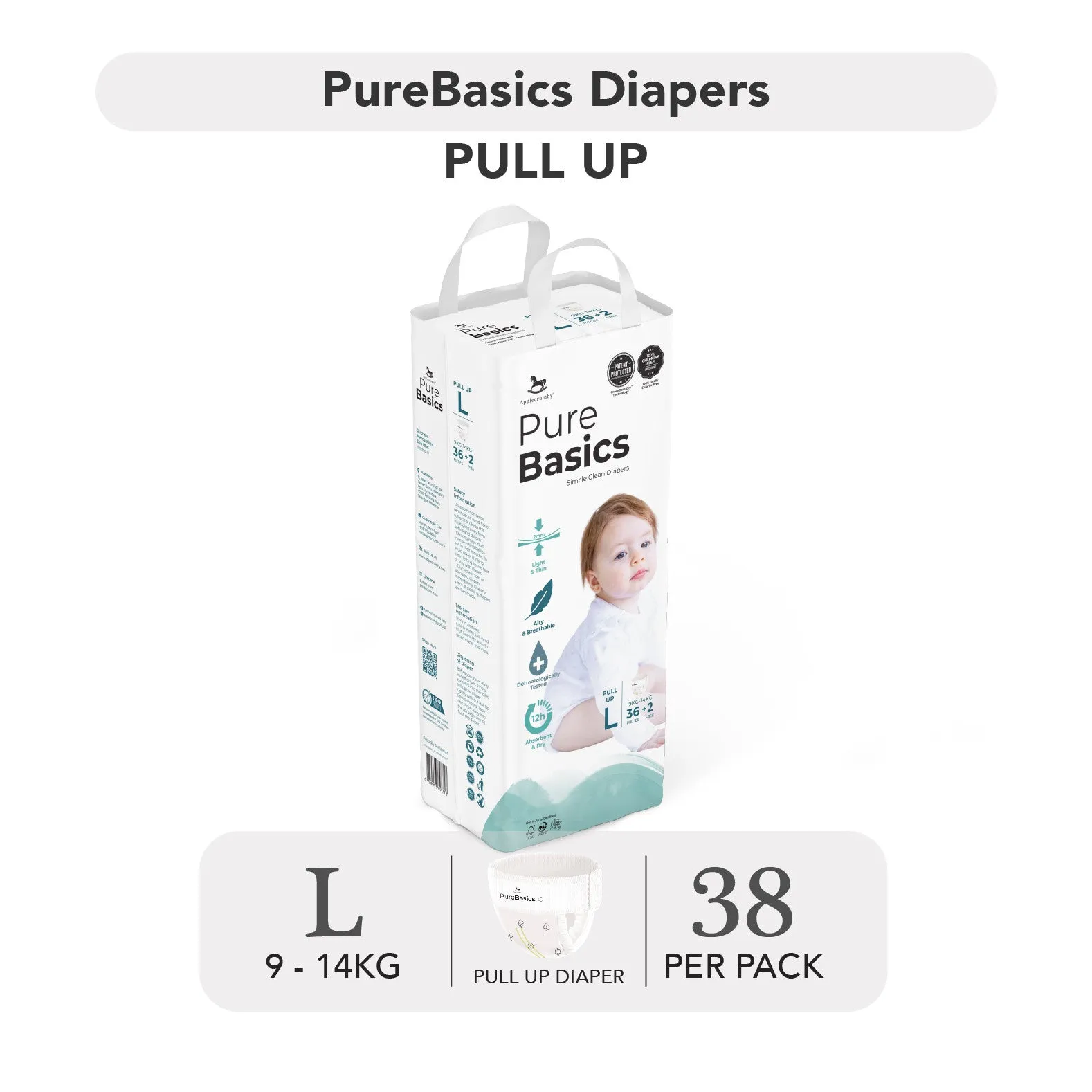 Applecrumby PureBasics Pull Up Diapers - M44 / L38 / XL32 / XXL28