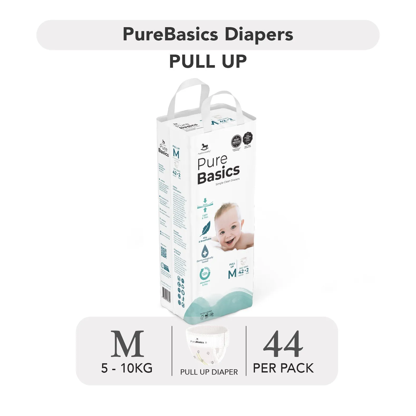 Applecrumby PureBasics Pull Up Diapers - M44 / L38 / XL32 / XXL28