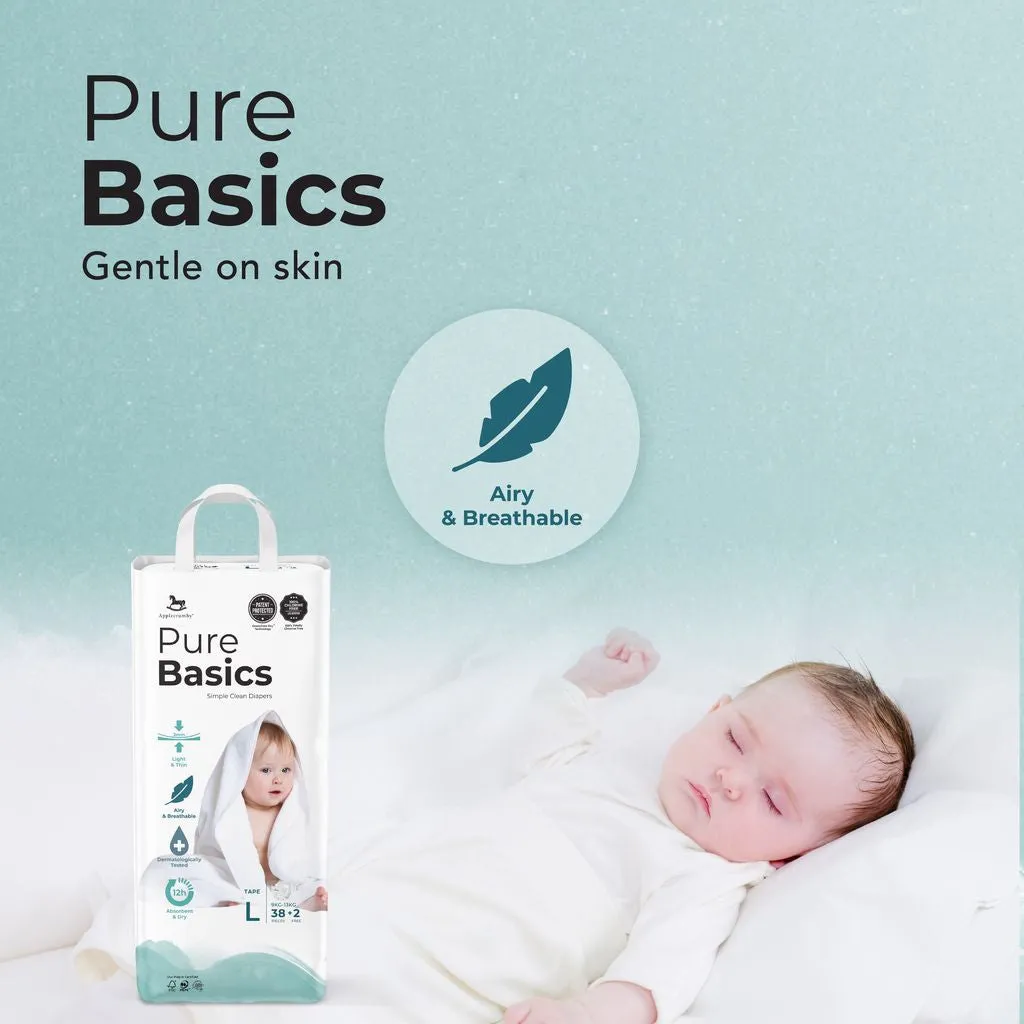 Applecrumby PureBasics Tape Diapers - S56 / M48 / L40 / XL32