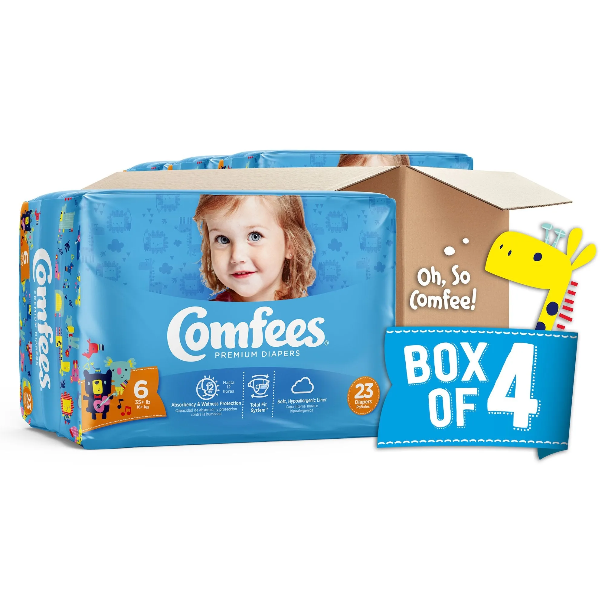 Attends Comfees Premium Baby Diapers, Tab Closure, Kid Design, Size 6