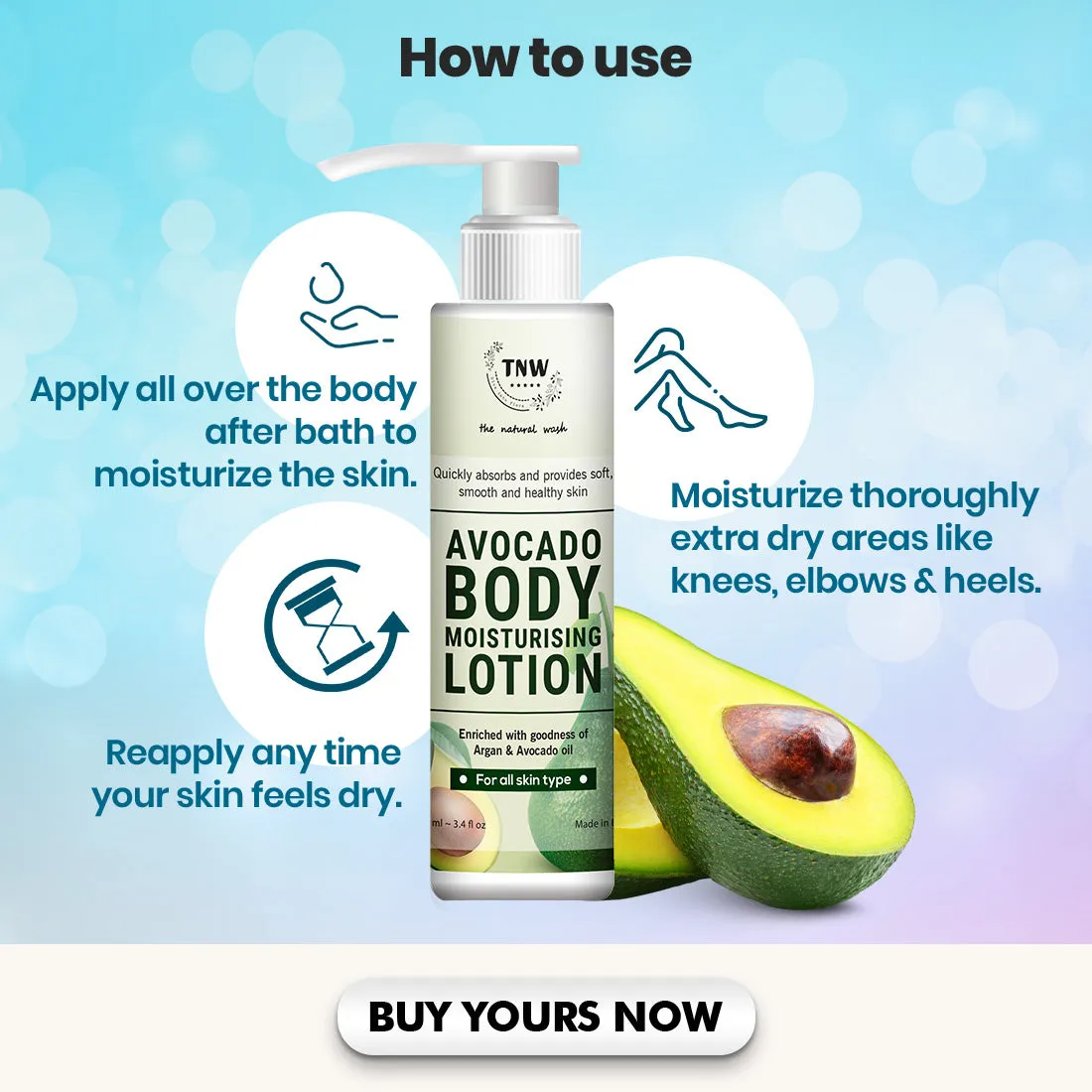 Avocado Moisturizing Body Lotion (Non Greasy & Paraben Free)