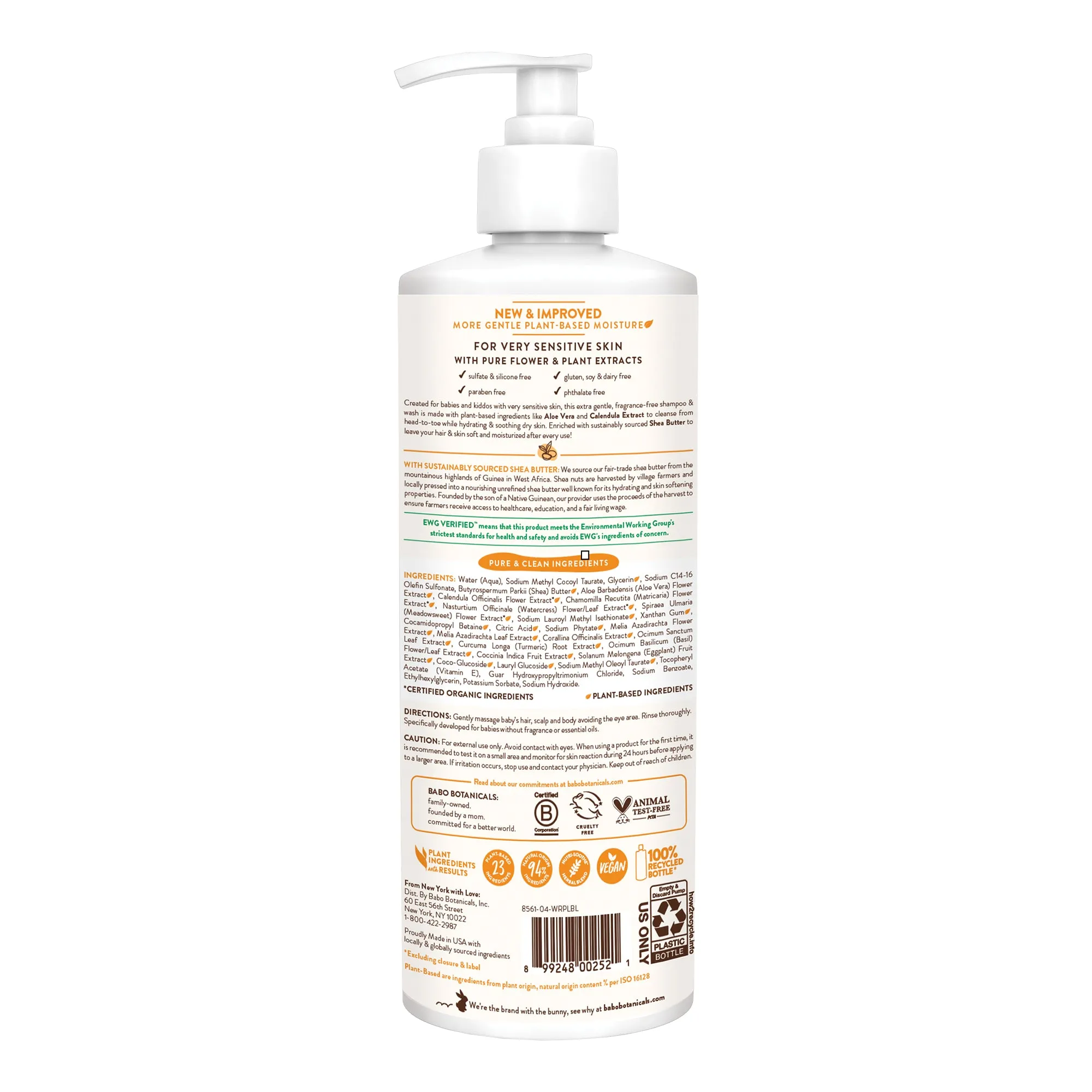 Babo Botanicals Sensitive Baby FF Shampoo & Wash 16oz