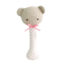 Baby Bear Stick Rattle - Pink Spot on White