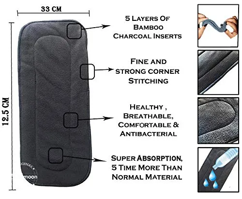 Babymoon 1 Cloth Diaper with 2 5Layers Grey Insert Premium Adjustable Reusable Cloth Diaper (Black Rockstar)