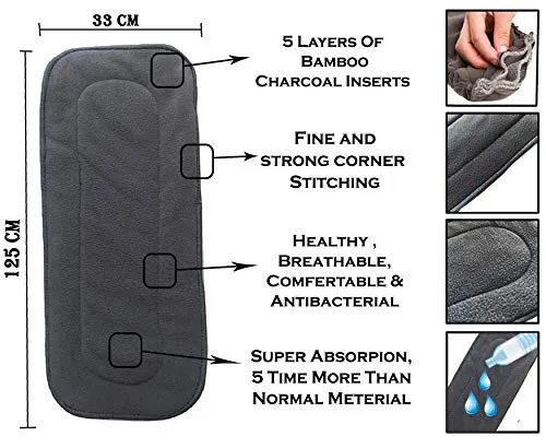 Babymoon 1 Cloth Diaper with 2 5Layers Grey Insert Premium Adjustable Reusable Cloth Diaper | Blue Space Shuttle