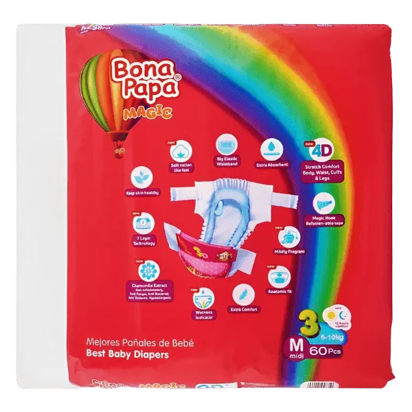 Bona Papa Magic Baby Diapers M Midi No.3, 5-10Kg 60Pcs