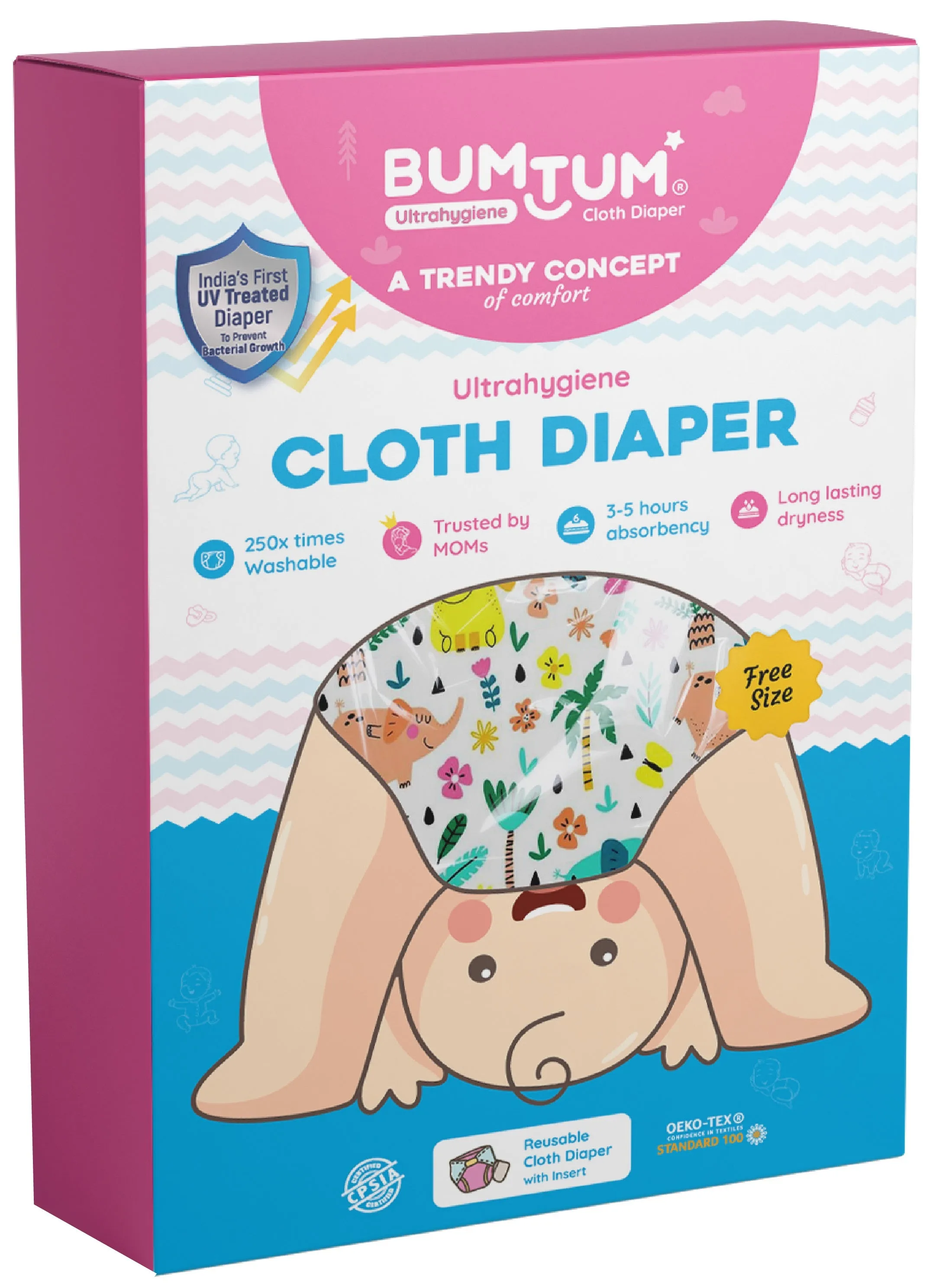 Bumtum Baby Cloth Diaper Free Size Printed