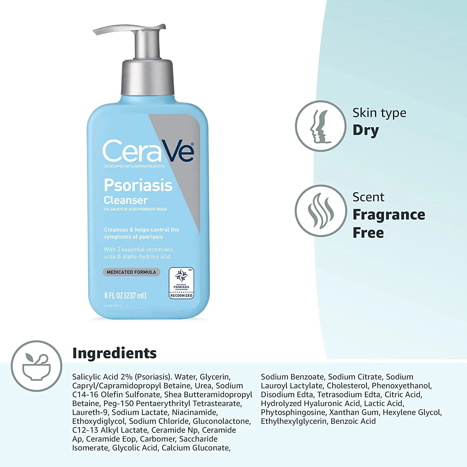 CeraVe Psoriasis Cleanser for Psoriasis Skin Therapy Treatment with Salicylic Acid for Dry Skin Itch Relief