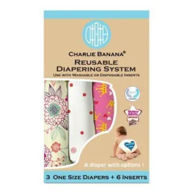 Charlie Banana 3 Diapers 6 Inserts Queen CB One Size Hybrid AIO