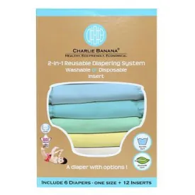 Charlie Banana 6 Diapers 12 Inserts Unisex Pastel One Size Hybrid AIO