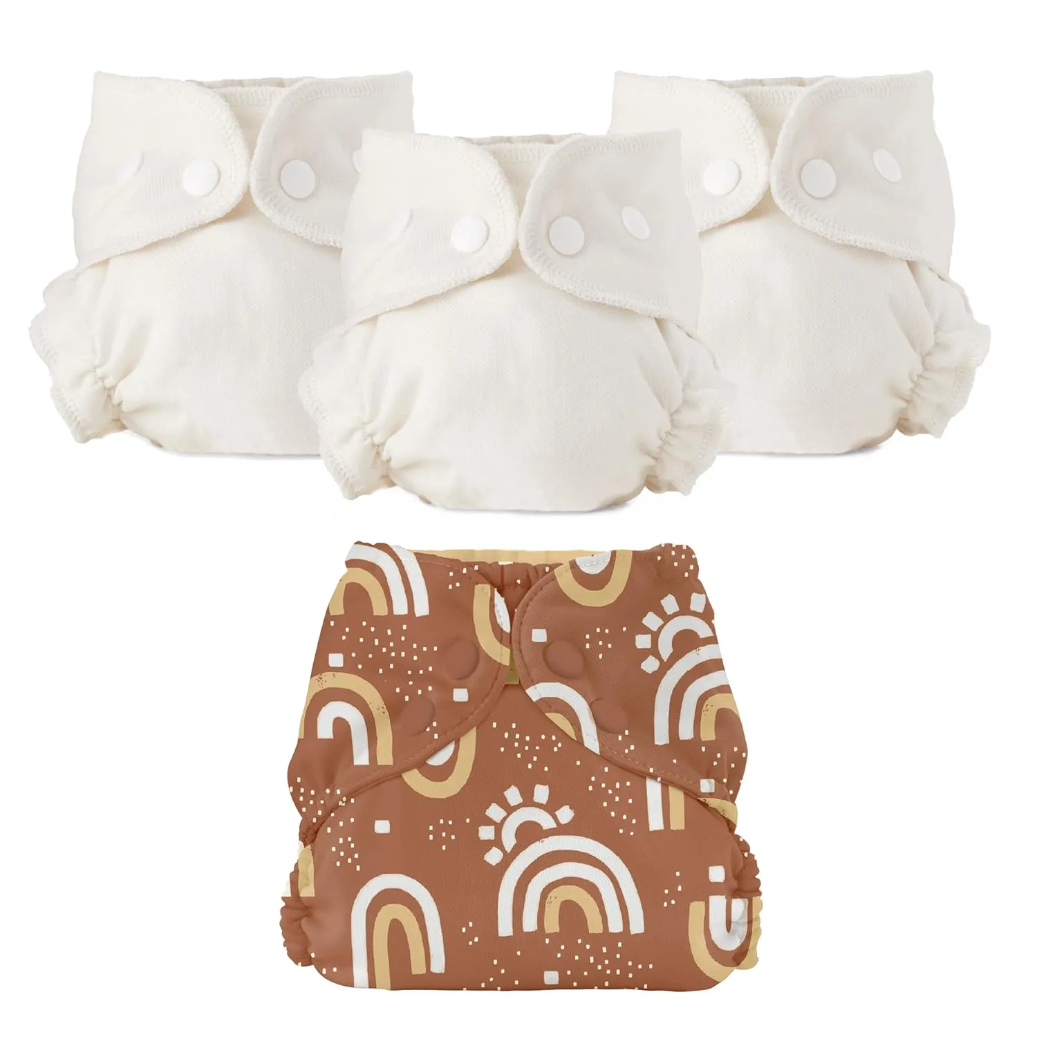 Cloth Diaper Bundle Set, 3 Organic Absorbent Inners and 1 Waterproof Recycled Diaper Cover, Reusable Washable Diapers