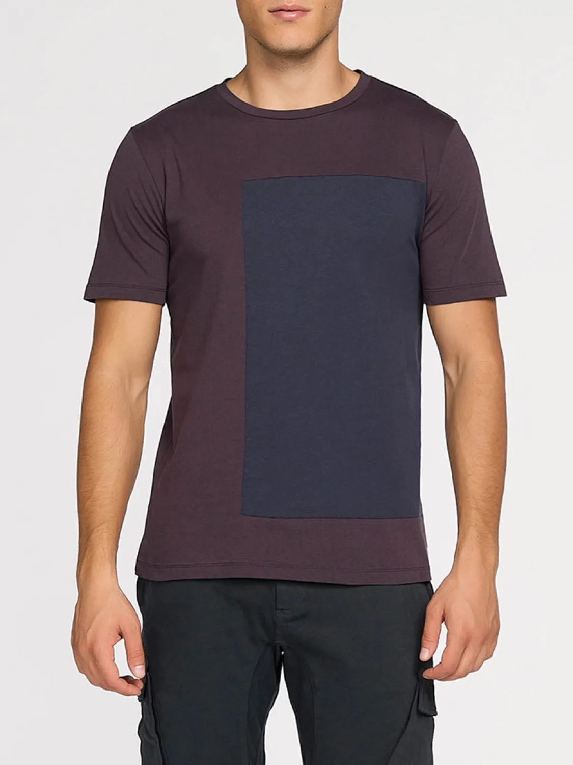 Color Block Crew Neck T-Shirt Burgundy