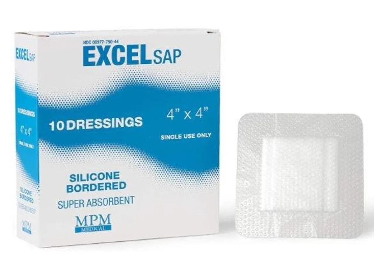 Excel SAP Super Absorbent Dressing with Silicone Border, 4" x 4"