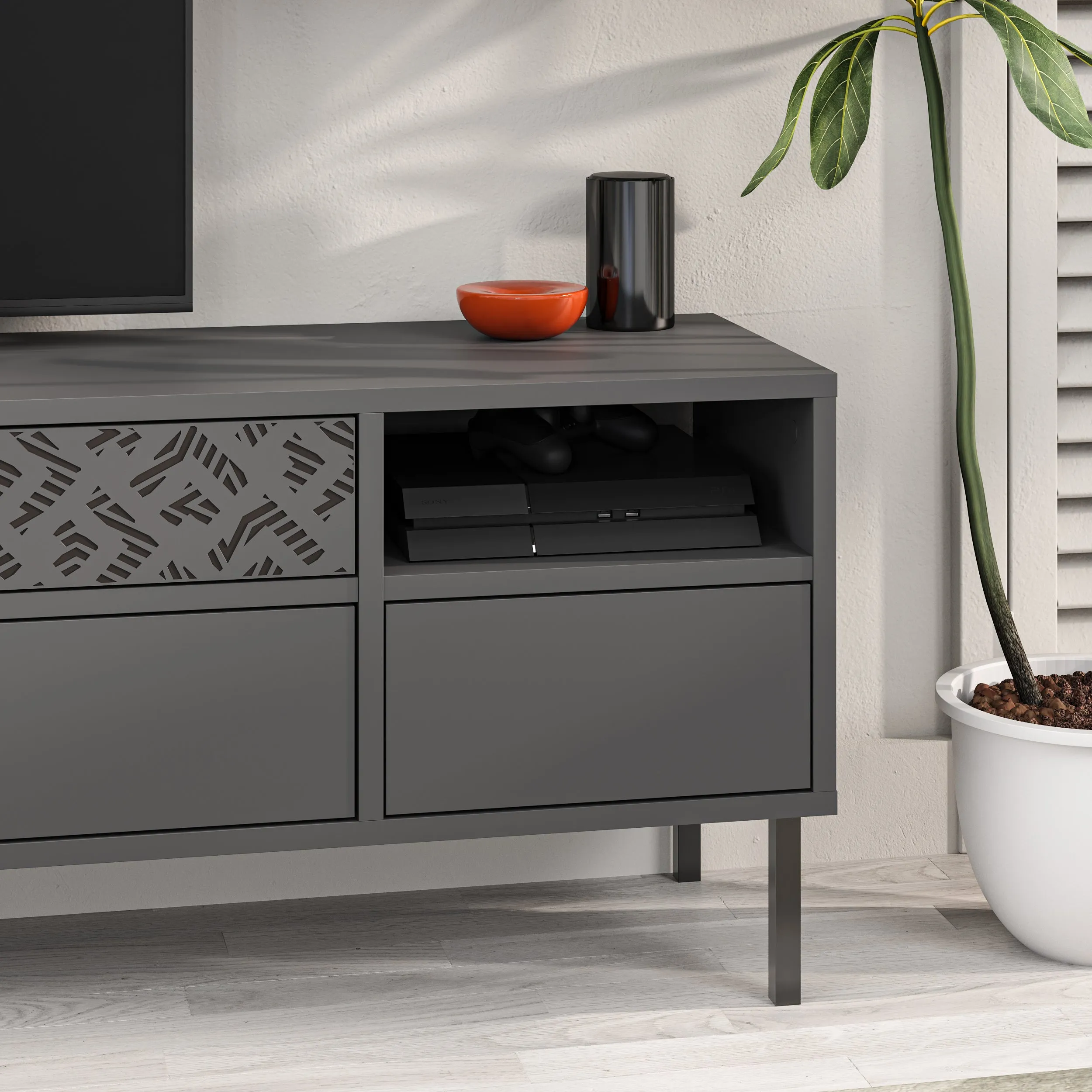 Heaton Modern TV Stand Multimedia Centre TV Unit With Storage Cabinet 144.6cm