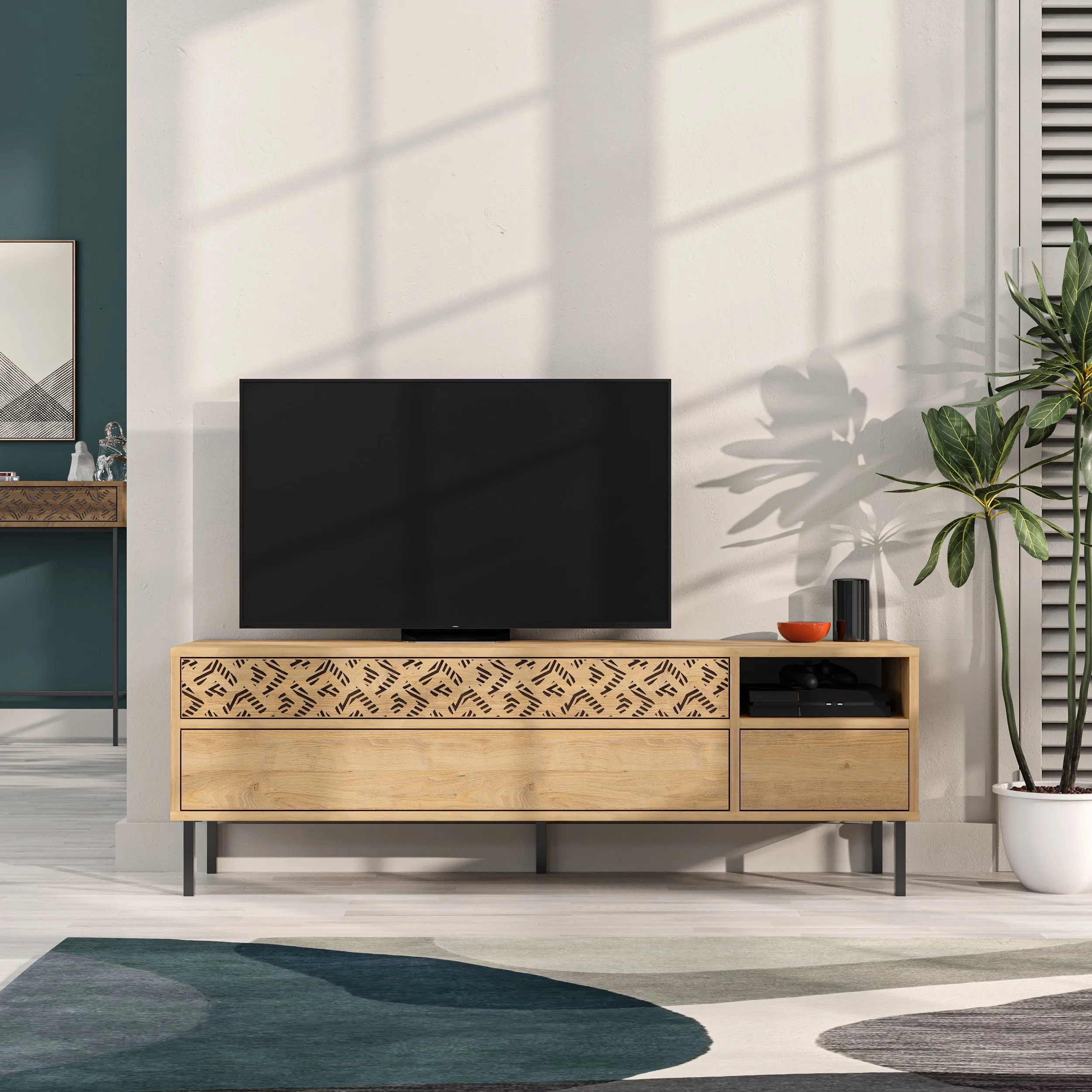 Heaton Modern TV Stand Multimedia Centre TV Unit With Storage Cabinet 144.6cm