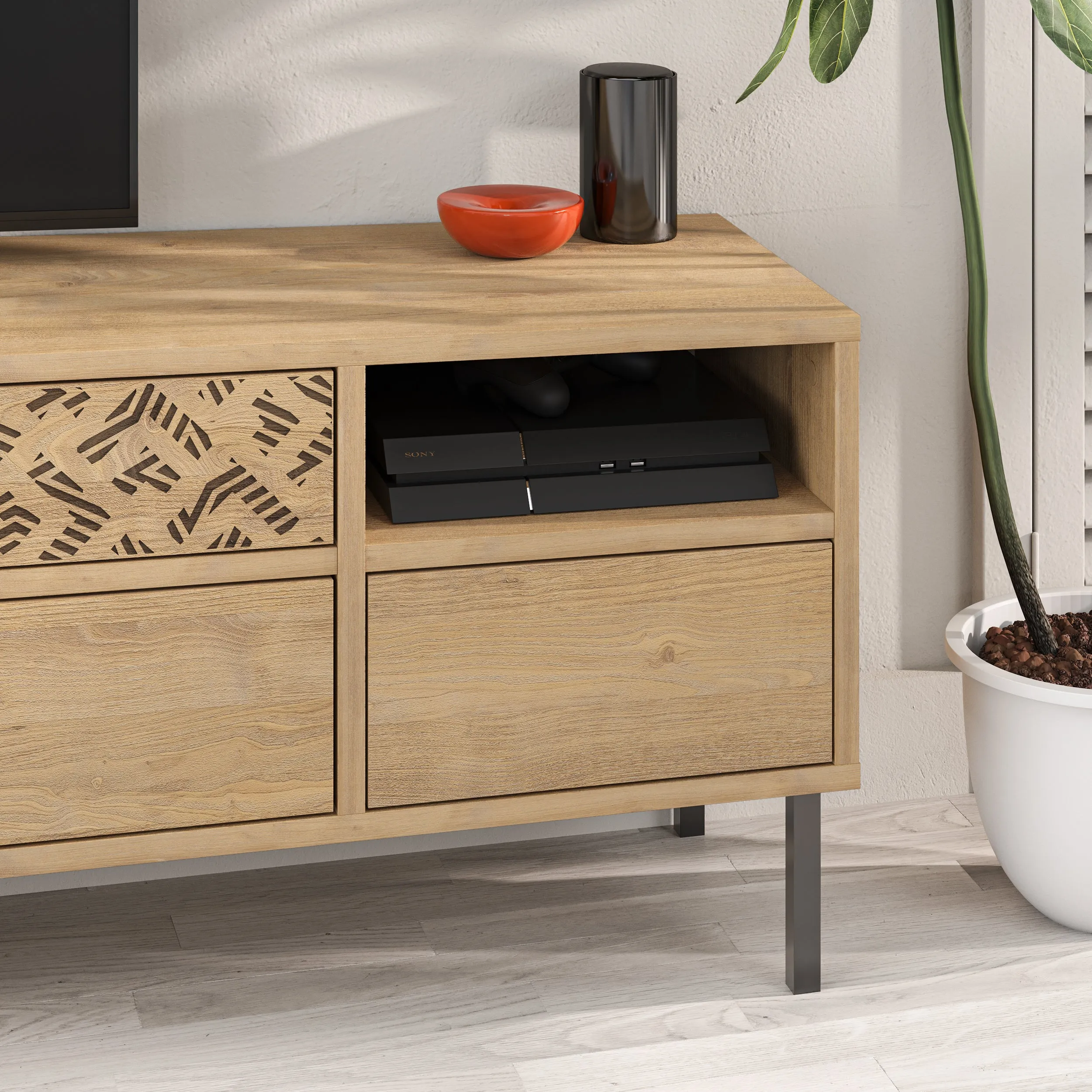 Heaton Modern TV Stand Multimedia Centre TV Unit With Storage Cabinet 144.6cm