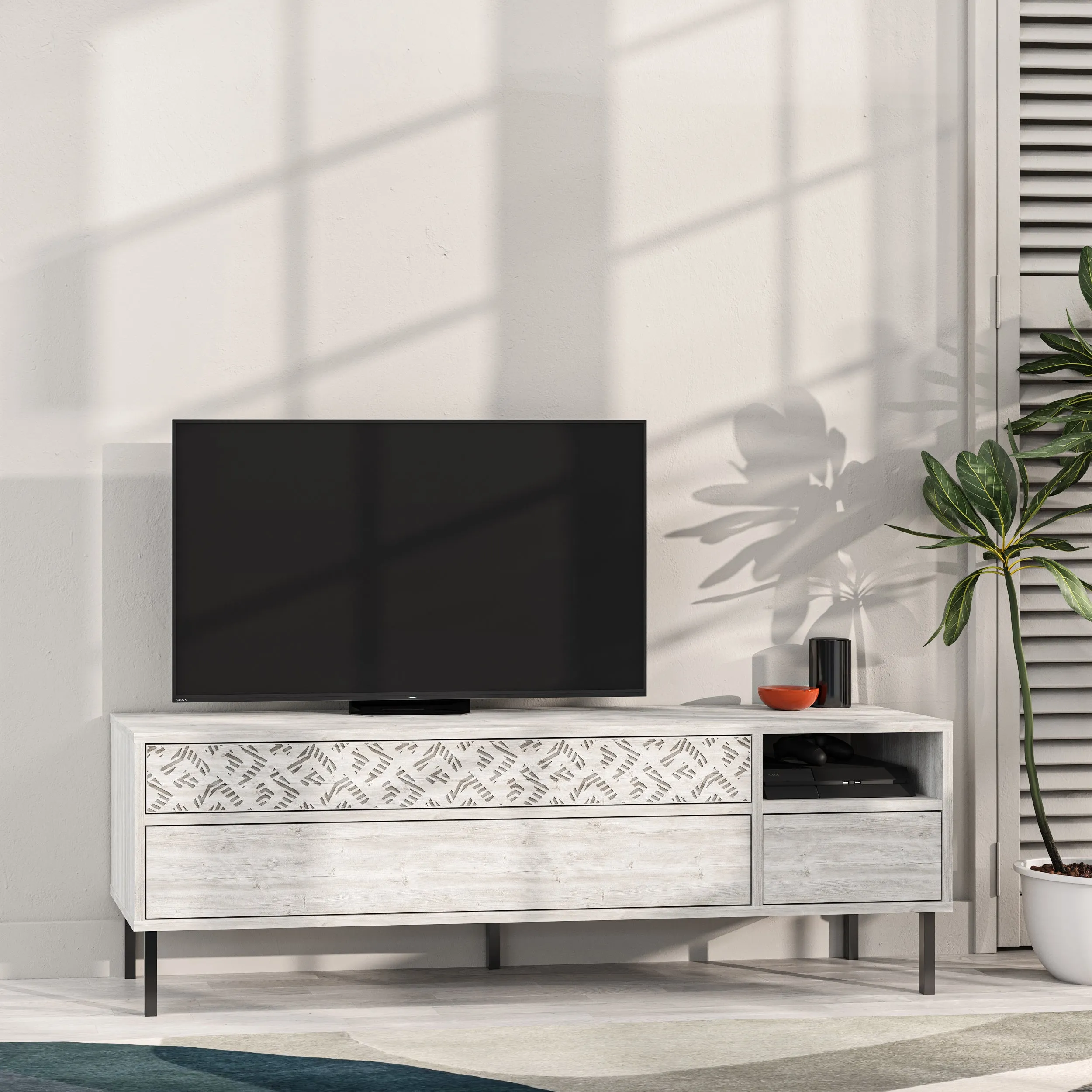 Heaton Modern TV Stand Multimedia Centre TV Unit With Storage Cabinet 144.6cm