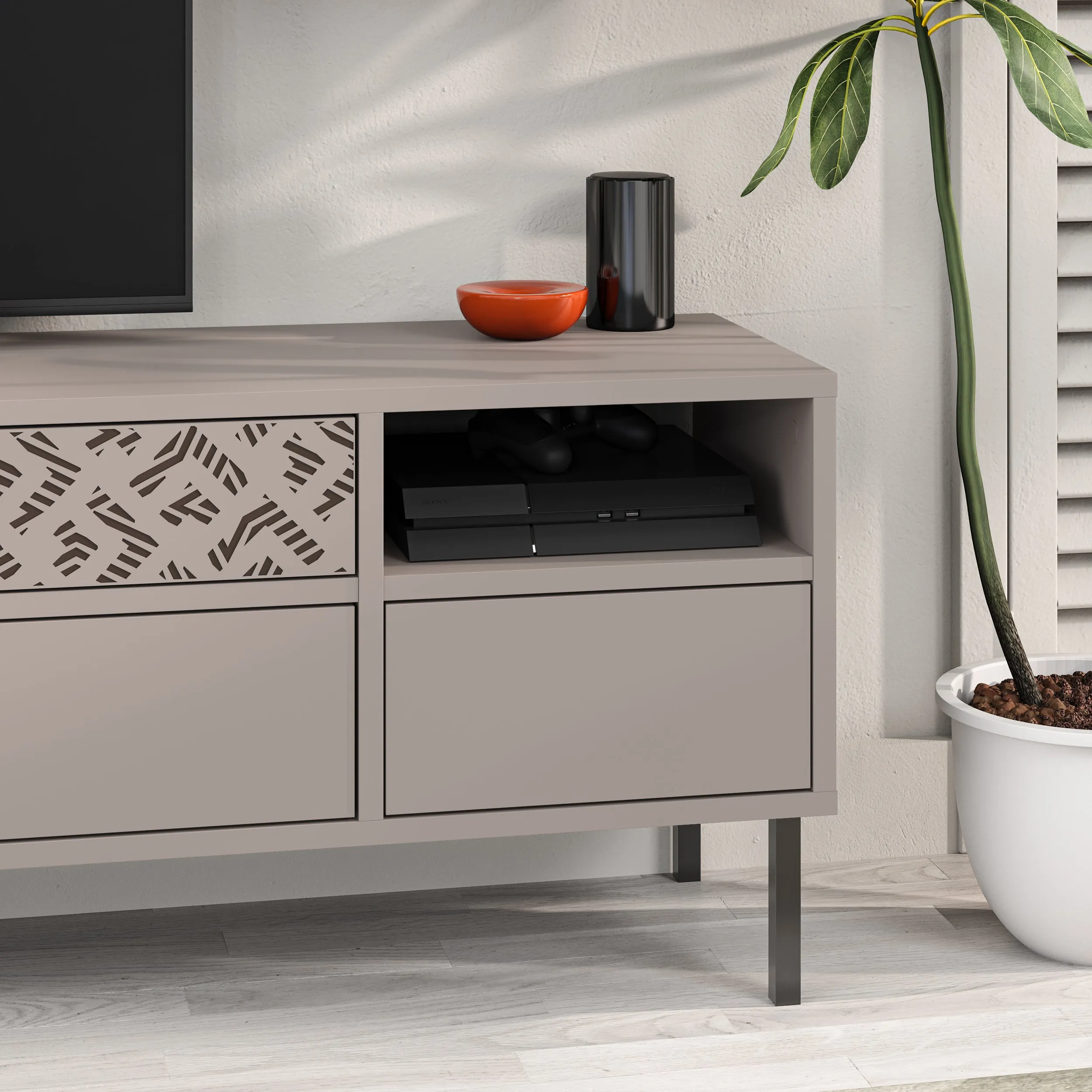 Heaton Modern TV Stand Multimedia Centre TV Unit With Storage Cabinet 144.6cm