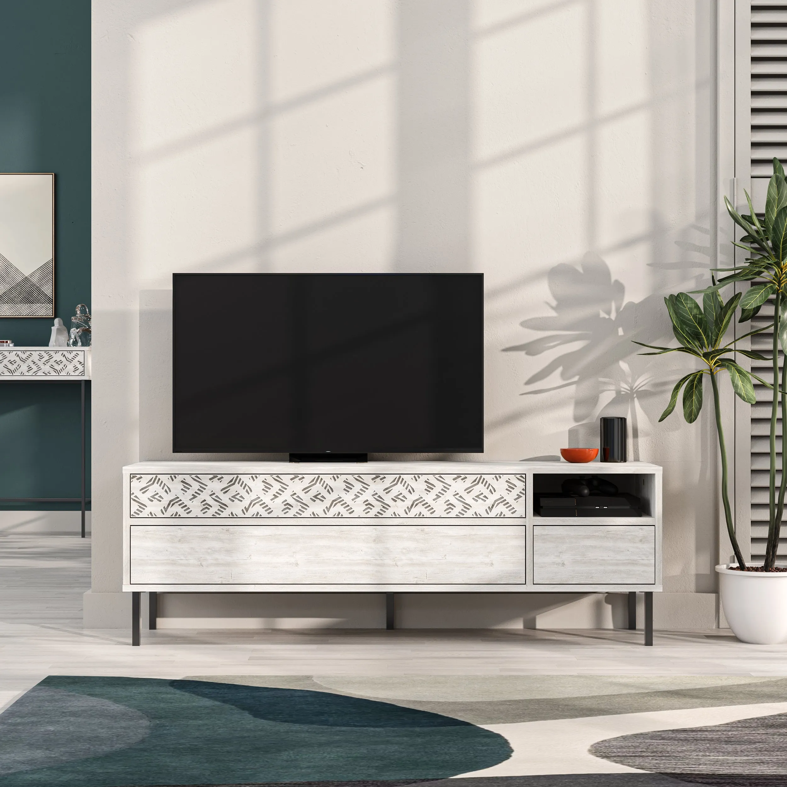 Heaton Modern TV Stand Multimedia Centre TV Unit With Storage Cabinet 144.6cm