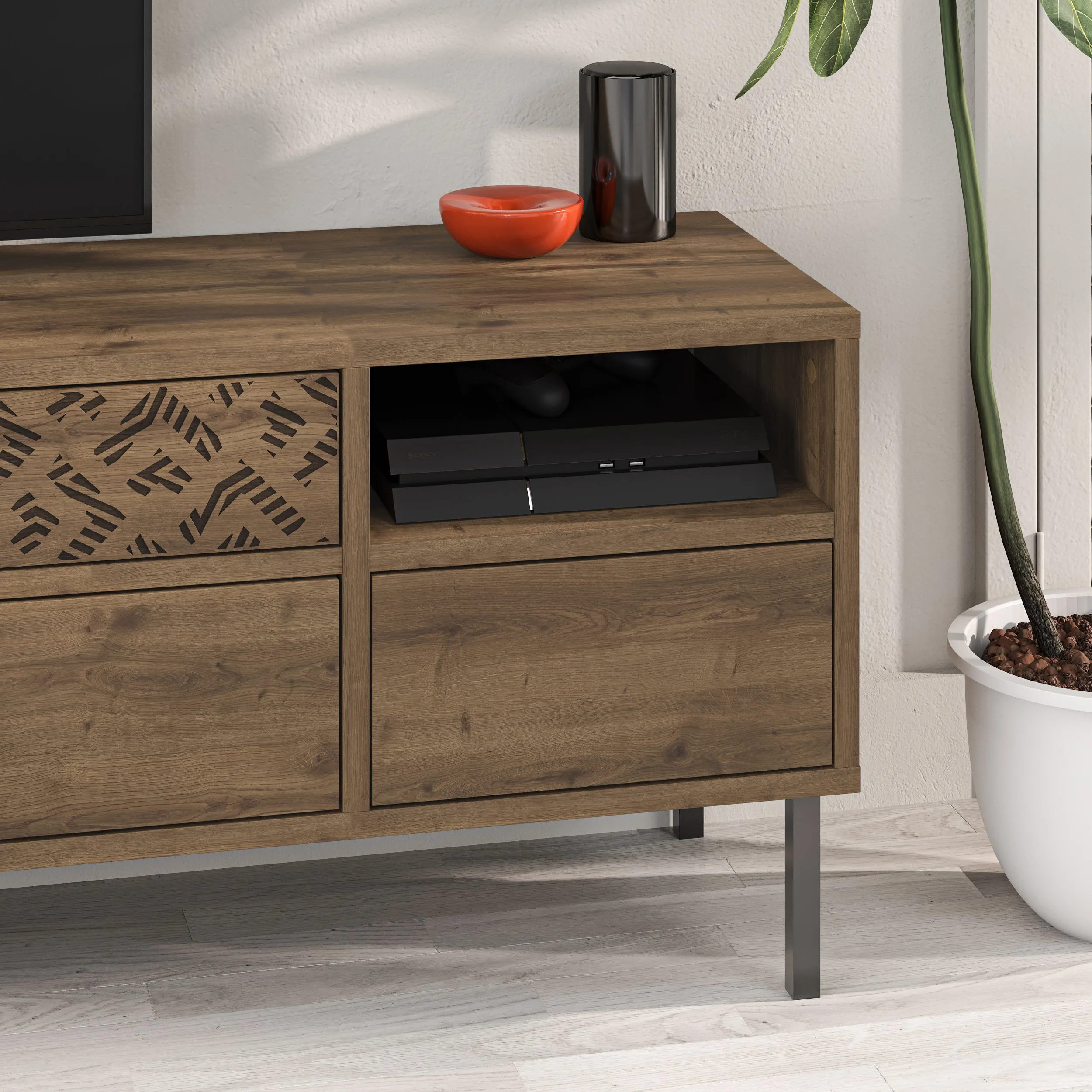 Heaton Modern TV Stand Multimedia Centre TV Unit With Storage Cabinet 144.6cm