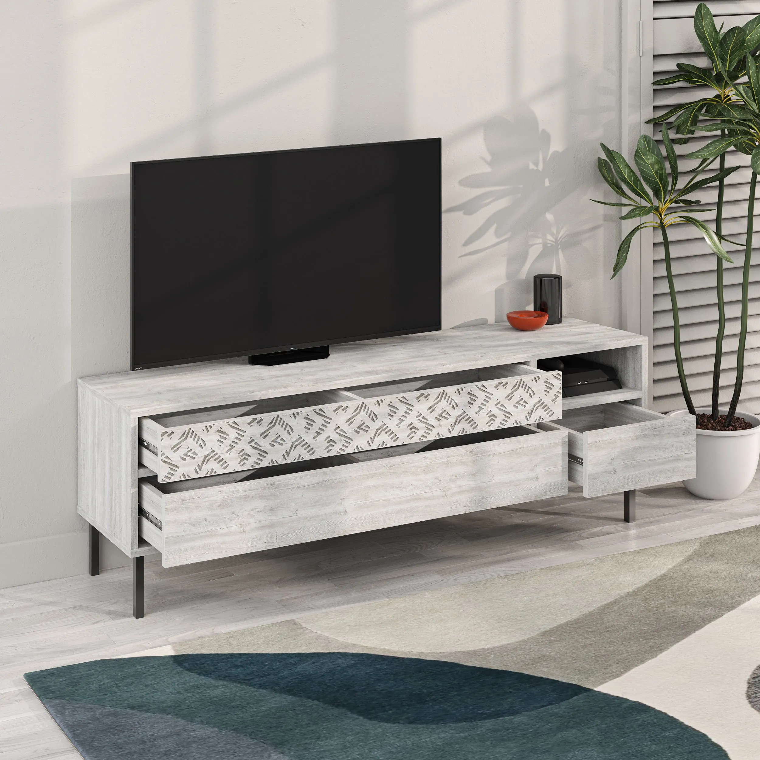 Heaton Modern TV Stand Multimedia Centre TV Unit With Storage Cabinet 144.6cm