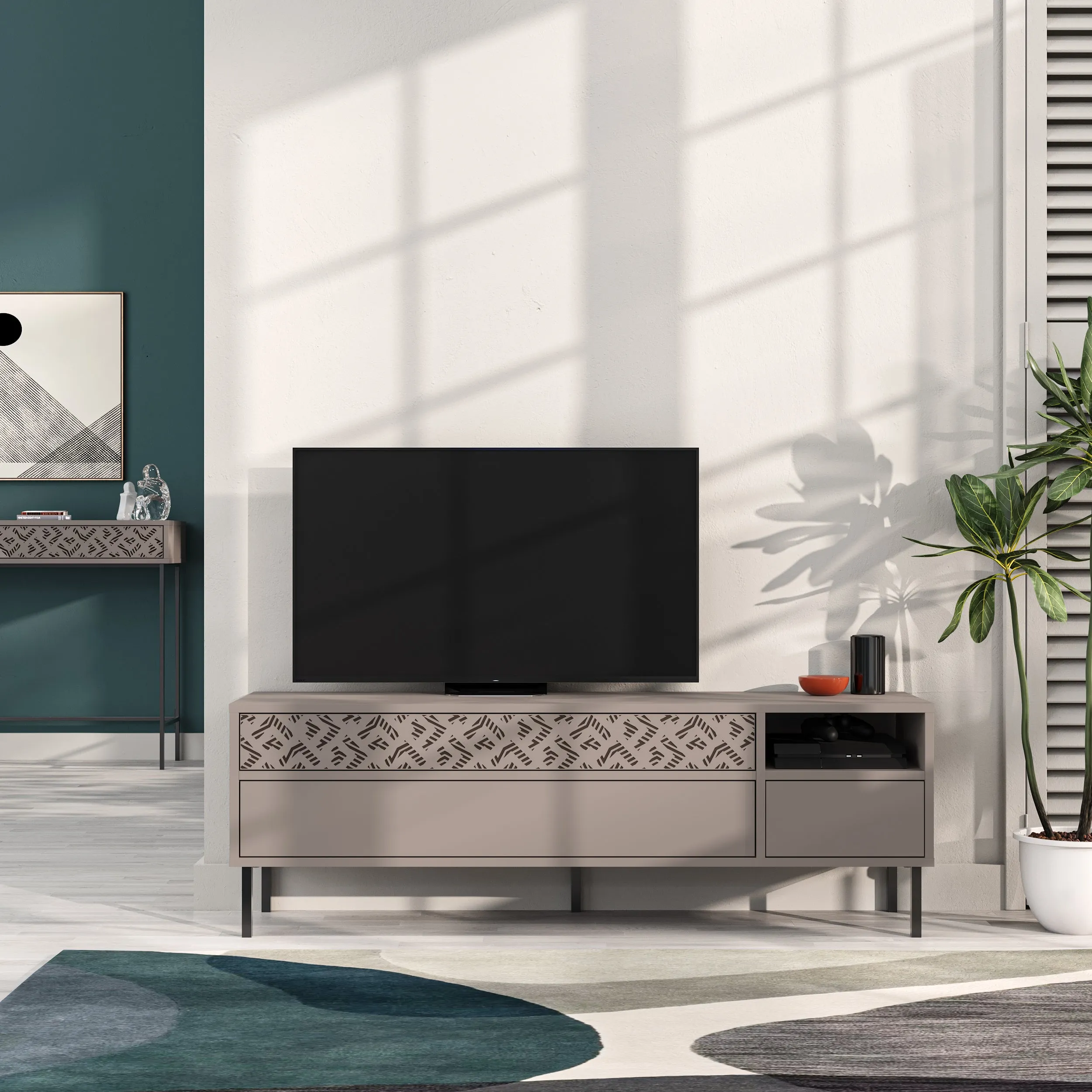 Heaton Modern TV Stand Multimedia Centre TV Unit With Storage Cabinet 144.6cm