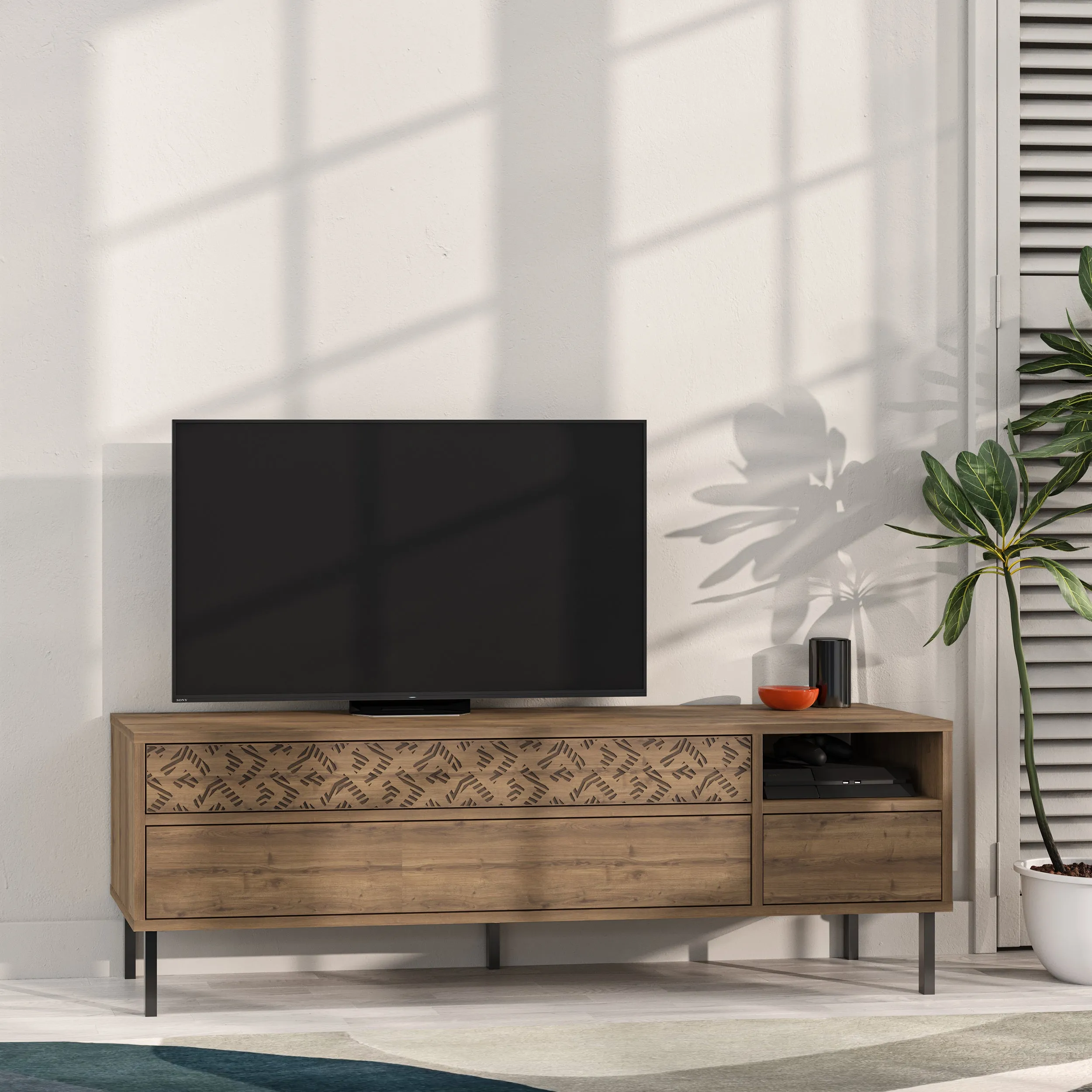 Heaton Modern TV Stand Multimedia Centre TV Unit With Storage Cabinet 144.6cm